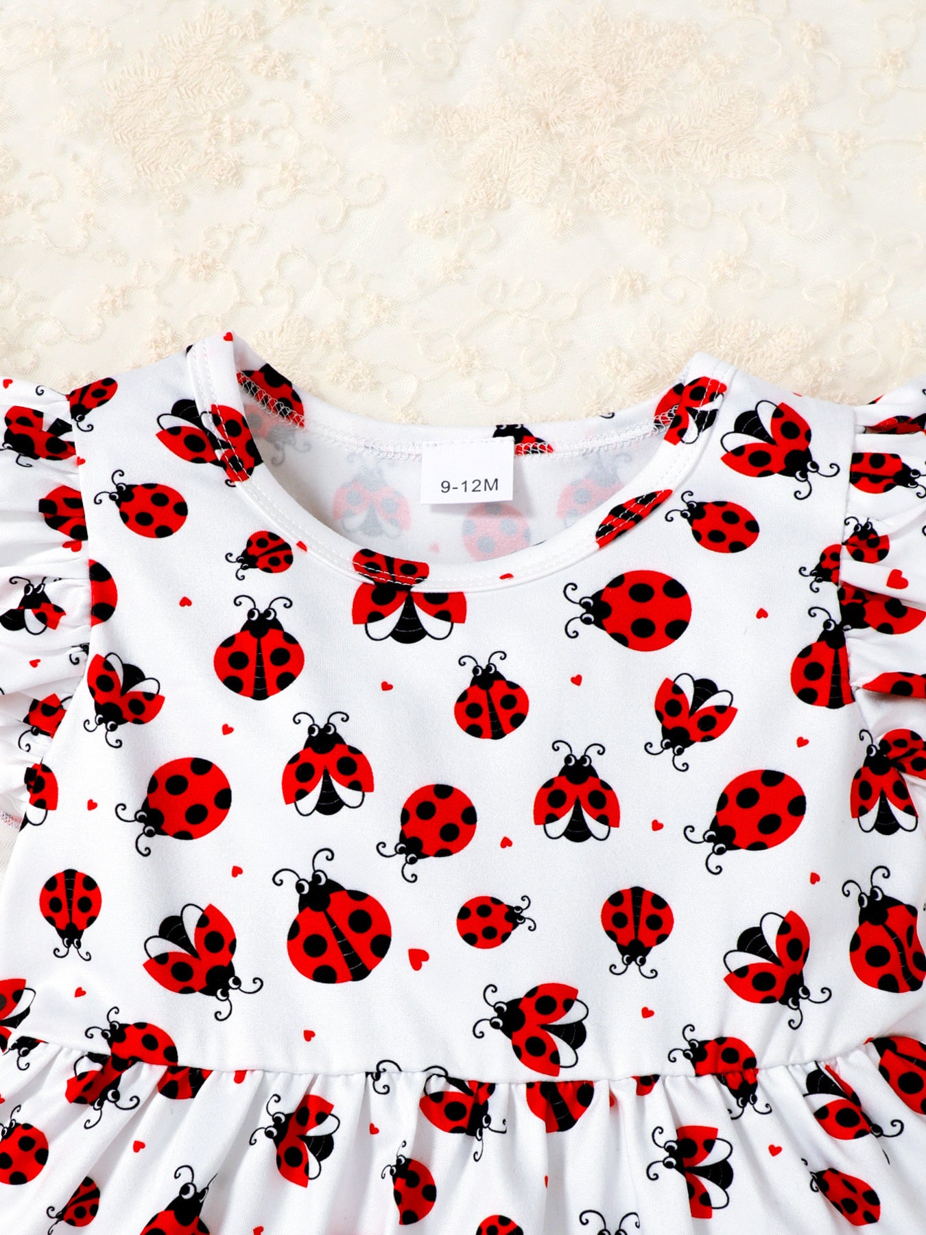 Children's Ladybug Print Ruffle Trim Top & Shorts & Headband Set - jeansmahones.com