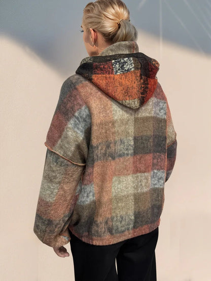 Double Take Full Size Half Zip Exposed Seam Fleece Hoodie - jeansmahones.com