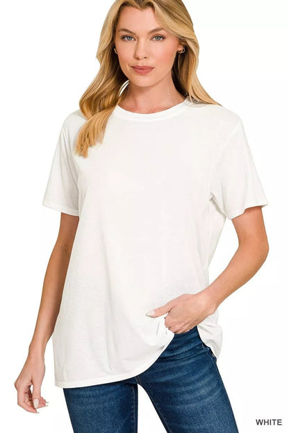 Zenana Cotton Boyfriend Round Neck Tee - jeansmahones.com