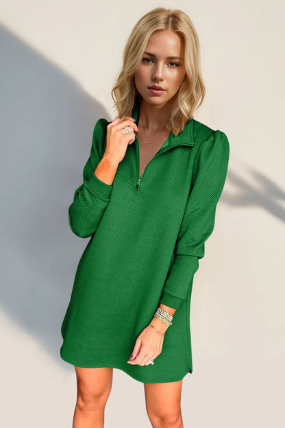 Double Take Textured Quarter Zip Long Sleeve Dress - jeansmahones.com