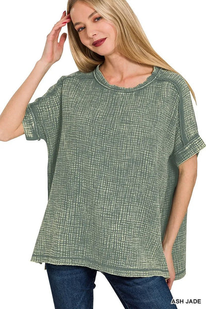 Zenana Acid Washed Double Gauze Round - neck Tee - jeansmahones.com