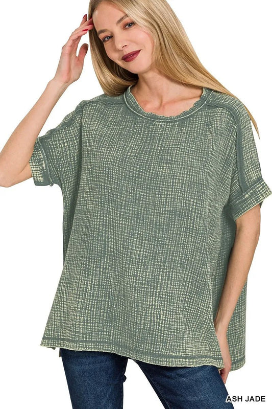 Zenana Acid Washed Double Gauze Round - neck Tee - jeansmahones.com