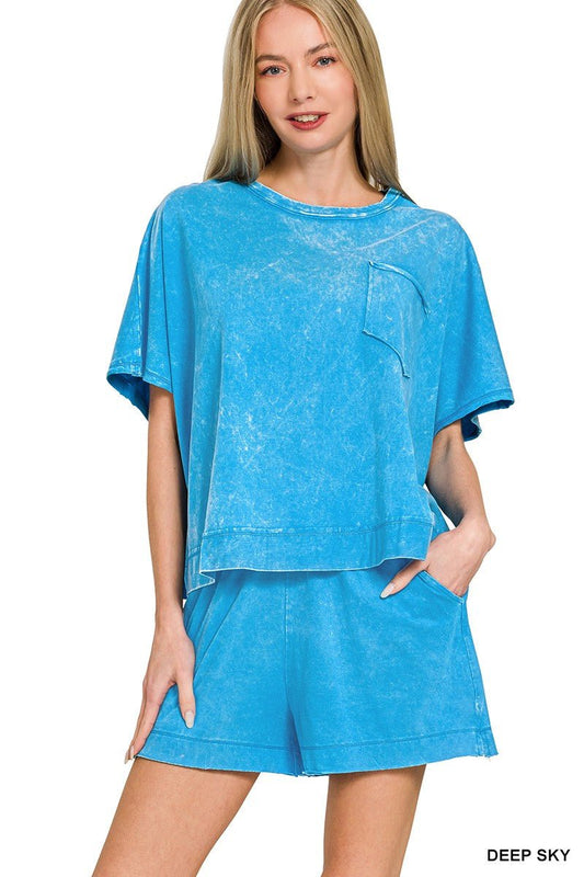 Zenana Acid Washed Oversized Top & Shorts Set - jeansmahones.com