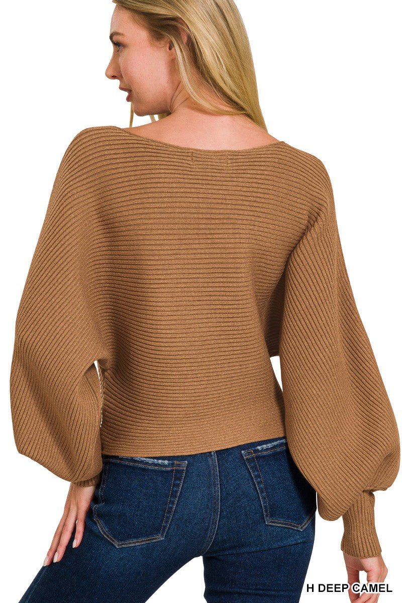 Zenana Boat Neck Balloon Sleeve Sweater - jeansmahones.com