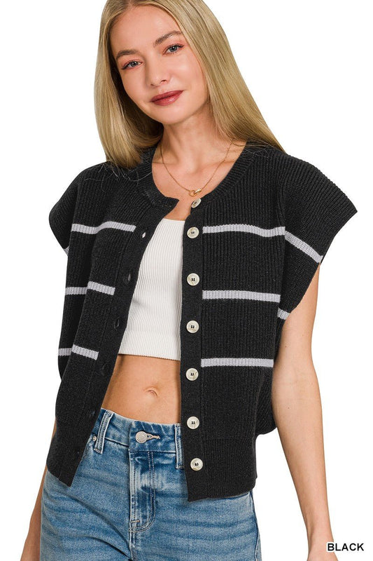 Zenana Striped Viscose Sweater Vest - jeansmahones.com