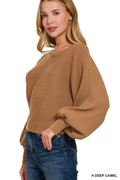 Zenana Boat Neck Balloon Sleeve Sweater - jeansmahones.com