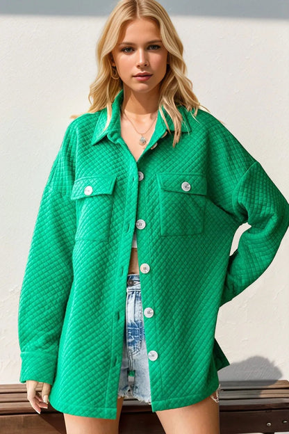 Double Take Full Size Textured Button Up Drop Shoulder Shacket - jeansmahones.com